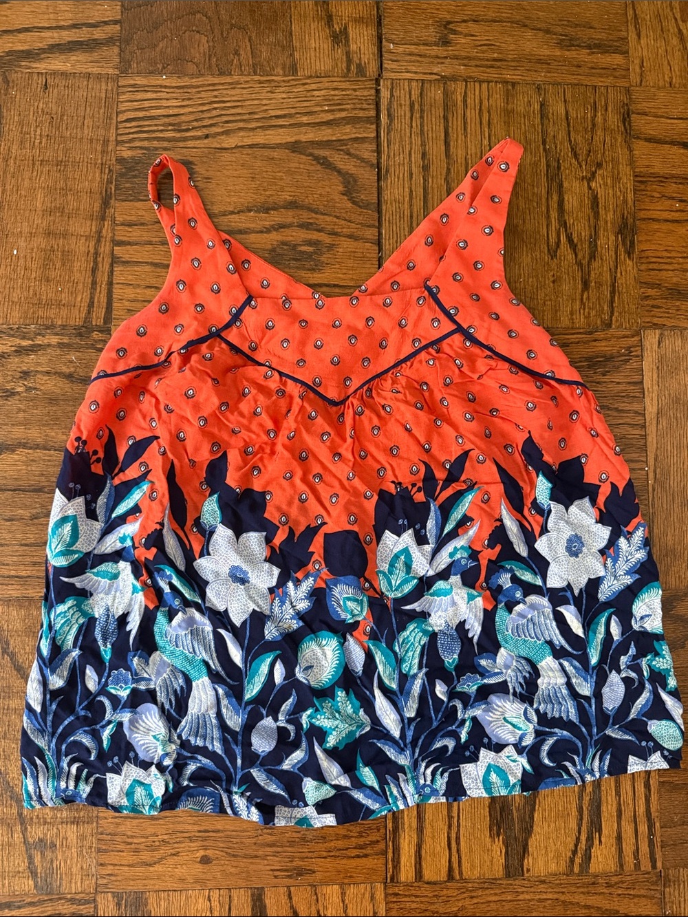 Maeve Coral and Navy Floral Embroidered Tank
